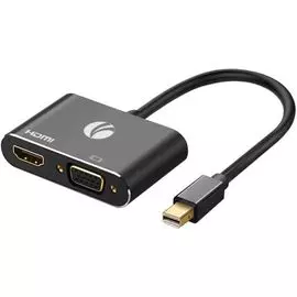 Переходник VCOM CG646M-0.15 miniDisplayPort (M)=>HDMI (F), VGA (F), 4K/30Hz allum shell