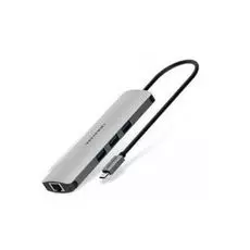 Переходник Vention USB Type C 9 в 1 CGNHA серый, USB 3.1 M/OTG USB 3.0 F x 3 HDMI 19F/RJ45 F/USB Type C F/TF F/SD F/mini-jack F, до 5 Гбит/сек, 0.10м