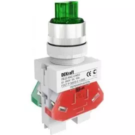 Переключатель DEKraft 25072DEK ПЕ-22 на 2 фикс. положения I-O стандартная ручка 1НО+1НЗ ANC-2 D=22мм LED 24В AC/DC зеленый