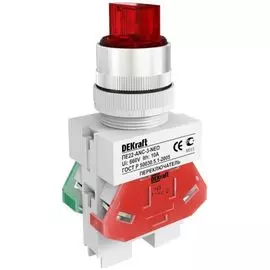 Переключатель DEKraft 25073DEK ПЕ-22 на 2 фикс. положения I-O стандартная ручка 1НО+1НЗ ANC-2 D=22мм LED 24В AC/DC красный
