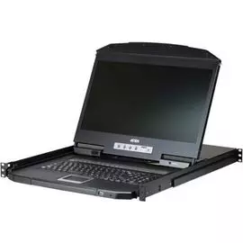 Переключатель KVM Aten CL3108NX 8-портовый укороченной глубины, Single Rail, с широкоэкранным ЖК-дисплеем и интерфейсами PS/2-USB, VGA