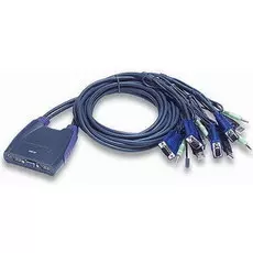 Переключатель KVM Aten CS64UZ-AT KVM+Audio,1 user USB+VGA=>4 cpu USB+VGA, со встр.шнурами USB 4x1.8м., 2048x1536, настол., исп.стандарт.шнуры, без OSD