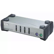 Переключатель KVM Aten CS84AC-AT KVM, 1 user PS2+VGA => 4 cpu PS2+VGA, со шнурами PS2 2х1.2+2х1.8м., 1920x1440, настол., исп.стандарт.шнуры, без OSD,