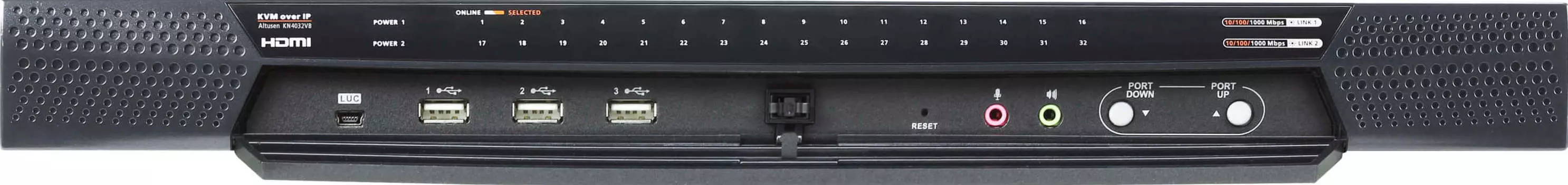 Переключатель KVM Aten KN8032VB-AX-G Switch 19", KVM, 8>32 порта/port PS/2;USB;SUN;RS232, без доп. модулей, (Virtual Media;подкл. server/серверов чере