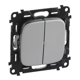 Переключатель Legrand 752908 Valena ALLURE - двухклавишный 10А 250В с лицевой панелью, безвинтовые зажимы, алюминий