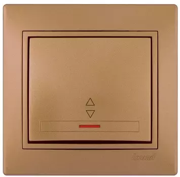 Переключатель Lezard 701-1313-114 Mira проходной 1-кл. СП 10А IP20 с подсветкой со вставкой зол. метал.