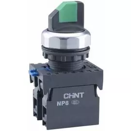 Переключатель на 2 положения с фиксацией CHINT 575496 NP2-BK12365, 1НО+1НЗ, зел., AC, 230В, (LED), IP40