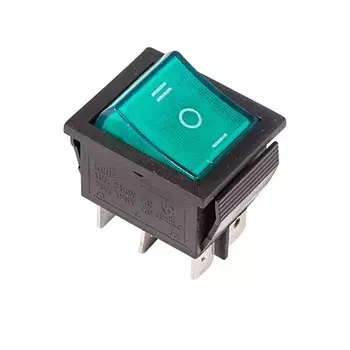 Переключатель Rexant 36-2392 клавишный 250V 15А (6с) ON-OFF-ON зеленый с подсветкой и нейтралью (RWB-509, SC-767)