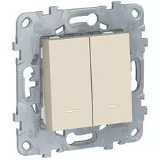 Переключатель Schneider Electric NU521344N UnicaNew, беж, 2-клавишный, 2 модуля, с подсветкой, 2 х с