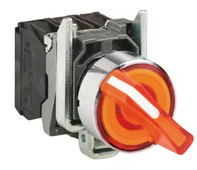 Переключатель Schneider Electric XB4BK125B5 с фиксацией 1-2 желтый 1НЗ+1НО подсветка 24В AC/DC IP65