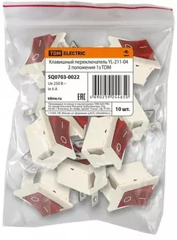 Переключатель TDM SQ0703-0022 переключатель YL-211-04 белый корпус красная клавиша 2 положения 1з (упак. 10 шт)