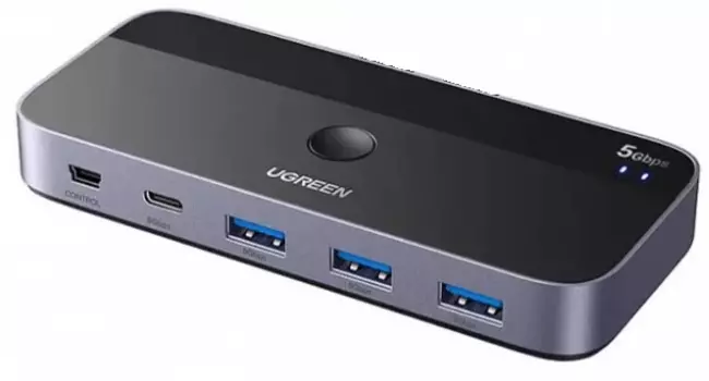Переключатель UGREEN CM687 25098_ USB-C Sharing Switch 2 In 4 Out With Desktop Controller. Цвет: серый