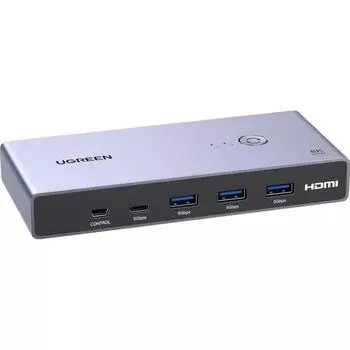 Переключатель UGREEN CM692 25961_ 8K/60Hz HDMI 2.1 KVM Switch 2-in-1 Out With Desktop Controller. Цвет: серый