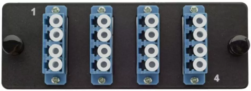 Планка Eurolan 38M-S2-4L-04BL Q-SLOT с 4 адаптерами квадро LC OS2, монтажные шнуры, КДЗС