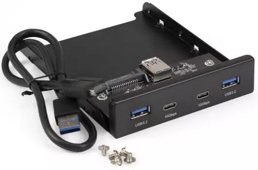 Планка Exegate EX297553RUS на переднюю панель U3H-622, 3,5", 2*USB, 2*USB Type-C, черная