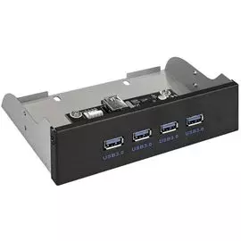 Планка Exegate U5H-625 EX289290RUS USB на переднюю панель, 5,25", 4*USB3.0, черная, металл, подсоед. к MB