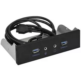 Планка Exegate U5H-627 EX289291RUS USB на переднюю панель, 5,25", 2*USB3.0, 2*HD Audio, черная, металл, подсоед. к MB
