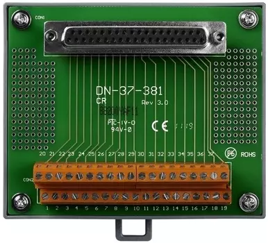 Плата ICP DAS DN-37-381 CR I/O Connector Block (Pitch=3.81 mm) with DIN-Rail Mounting and Male-Male D-sub 1 M Cable