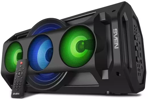 Портативная акустика 2.0 Sven PS-680 SV-020187 черная, 2x32.5 Вт (RMS), BT, FM, USB, microSD, LED-дисплей, пульт