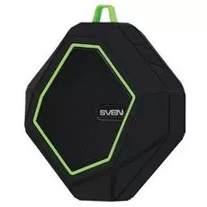 Портативная акустика Sven PS-77 SV-016463 5 Вт, встроенный аккумулятор, FM-тюнер, Bluetooth, microSD, черный с зеленым