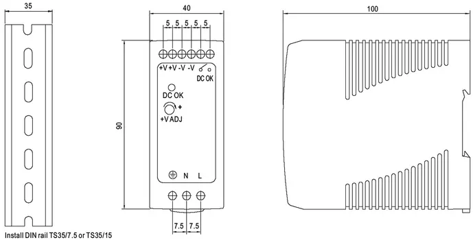Преобразователь AC-DC сетевой Mean Well MDR-60-24 источник питания 24В с универсальным входом от 85 до 264 В AC, мощность 60Вт / 2,5А, монтаж на DIN-р