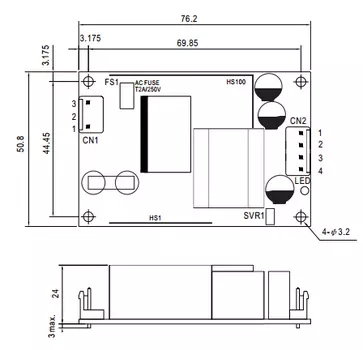 Преобразователь AC-DC сетевой Mean Well RPS-65-24 med, 65Вт, вход 80…264В AC 47…63Гц, выход 24В/2.71А, рег. вых. 22.8…27.6В, изоляция 4000В AC, на пла