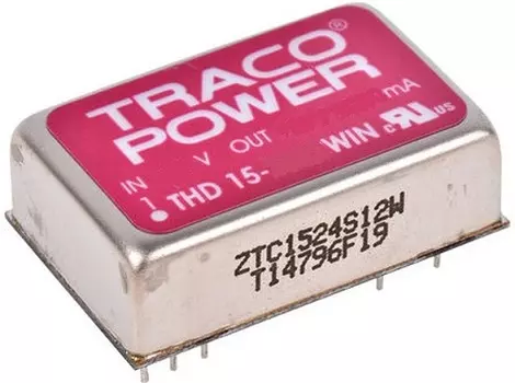 Преобразователь DC-DC модульный TRACO POWER THD 15-2423WIN Монтаж: на плату, DIP24; P вых: 15 Вт; #: 2; U вх: 9...36 В; Выход: 15 В, -15 В; U вх ном.: