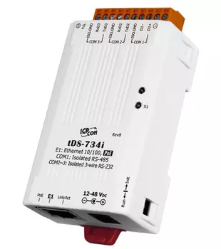 Преобразователь ICP DAS tDS-734i Tiny Device Server with PoE and 2 Isolated RS-232 and 1 Isolated RS-485 Ports (RoHS)