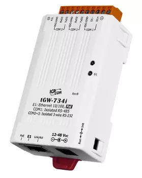 Преобразователь ICP DAS tGW-734i Tiny Modbus/TCP to RTU/ASCII Gateway with PoE and 2 Isolated RS-232 and 1 Isolated 485 Ports (RoHS)