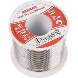 Припой Rexant 09-3323 с канифолью, 250 г, 2.0 мм, (олово 60%, свинец 40%), катушка