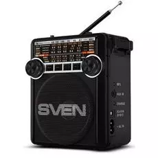 Радиоприемник Sven SRP-355 SV-017125 черная, 3Вт, USB, SD/microSD, FM/AM/SW, фонарь, встроенный аккумулятор