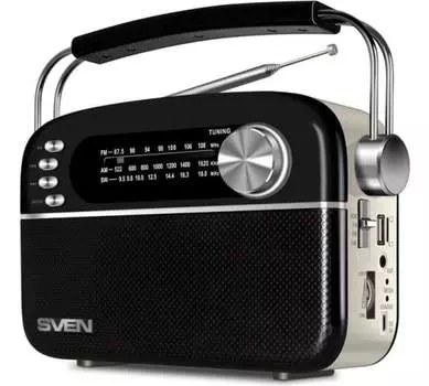 Радиоприемник Sven SRP-505 SV-020446 черная (3 Вт, BT, FM/AM/SW, USB, microSD, AUX, встроенный аккумулятор)