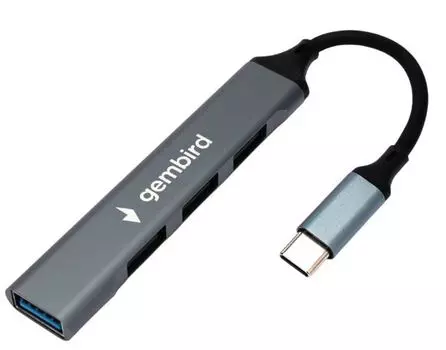 Разветвитель Gembird UHB-C202 USB3.0/2.0, USB3.0, 3xUSB2.0, кабель Type-C 10см, алюминий, пакет