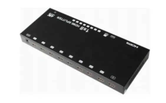 Разветвитель OSNOVO D-Hi1081 сигнала HDMI: Вх.- HDMI(A)/Роз.2,1х5мм(DC5V). Вых.- HDMI(A)x8., 4K2K(30Гц), 3D/HDCP, до 10,2Гбит/с., БП DC5V(2А)