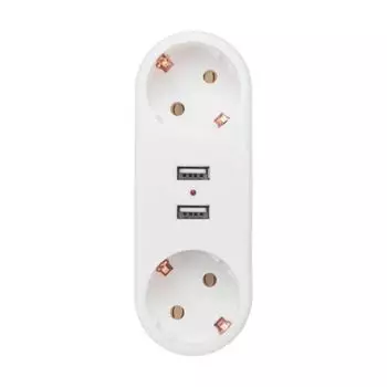 Разветвитель Rexant 11-1090 электрический двойник линейный 16А с/з + 2 USB-порта, 2,4 А, белый