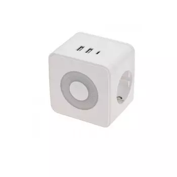 Разветвитель Rexant 11-1251 электрический двойник Куб 16А с/з + 2хUSB-A 2,4А + USB Type-C 3А с ночной подсветкой, белый