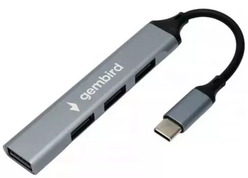 Разветвитель USB 2.0 Gembird UHB-C201 4xUSB2.0, кабель Type-C 10см, алюминий, пакет