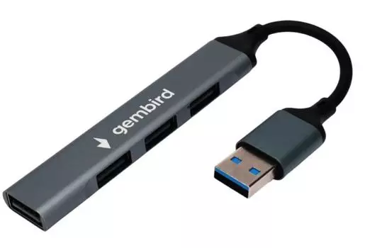 Разветвитель USB 2.0 Gembird UHB-C203 4xUSB2.0, кабель USB 10см, алюминий, пакет