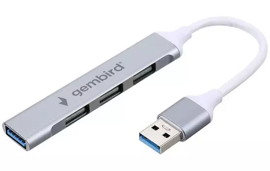 Разветвитель USB 3.0 Gembird UHB-C206 3xUSB2.0, кабель USB 10см, серебристый металл, пакет