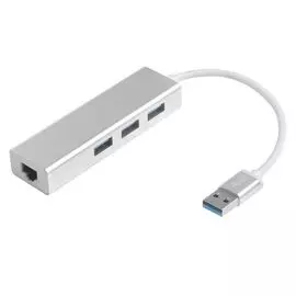 Разветвитель USB 3.0 GCR GCR-AP05 Хаб на 3 порта + 10/100Mbps Ethernet Network , metall
