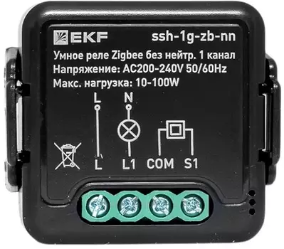Реле умное EKF ssh-1g-zb-nn в подрозетник 1-канальное без нейтрали Zigbee Connect Select