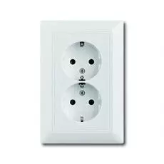 Розетка ABB 2014-0-1462 2CKA002014A1462 BASIC 55 двойная, с заземлением, 16А, 250В, IP20 (белая)