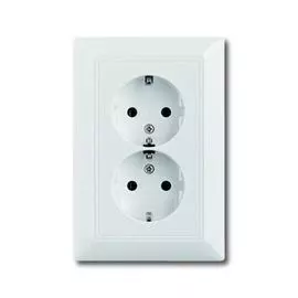 Розетка ABB 2014-0-1478 BASIC 55 двойная с заземлением, 16А, 250В, IP20 шале (белая)