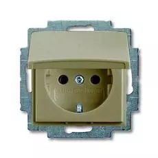 Розетка ABB 2018-0-1498 BASIC 55 с заземлением, с крышкой, 16А, 250В, IP20 (шампань)