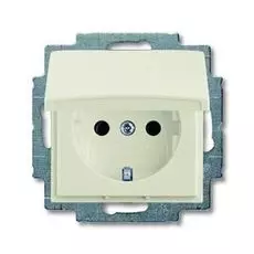 Розетка ABB 2018-0-1500 BASIC 55 с заземлением, с крышкой, 16А 250В, IP20 шале (белая)
