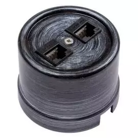 Розетка Bironi B1-302-11 серебряный век, RJ45 компьютерная двойная, пластик