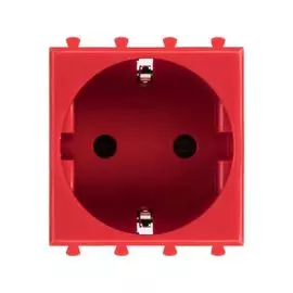 Розетка DKC 4401002 модульная, 2P+E, с з/ш, "Красный квадрат", 2 модуля, "Avanti"