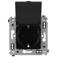 Розетка DKC 4402013 в стену, с крышкой, 2P+E, с з/ш, "Чёрный квадрат", "Avanti"