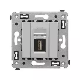 Розетка DKC 4404403 USB 2.0 одинарная в стену, тип А-А, "Закаленная сталь", "Avanti"