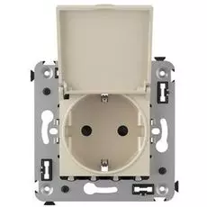 Розетка DKC 4405013 в стену, с крышкой, 2P+E, с з/ш, "Ванильная дымка", "Avanti"